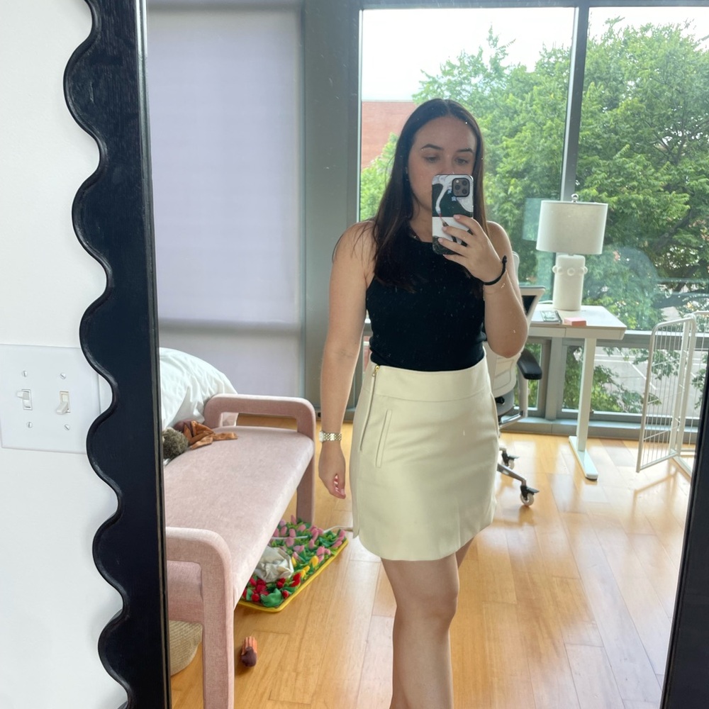J. Crew Cream Mini Skirt with Slit for Night Out